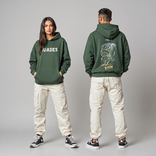 Peacock Green Unisex Oversized Hoodie Featuring a Puff Attack On Titan Graphics.