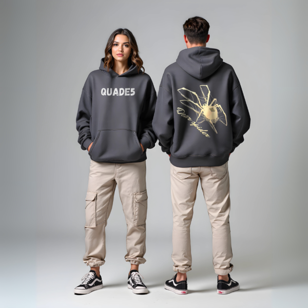 Stone Grey Unisex Oversized Hoodie Featuring a Puff Dear Spider Graphics.
