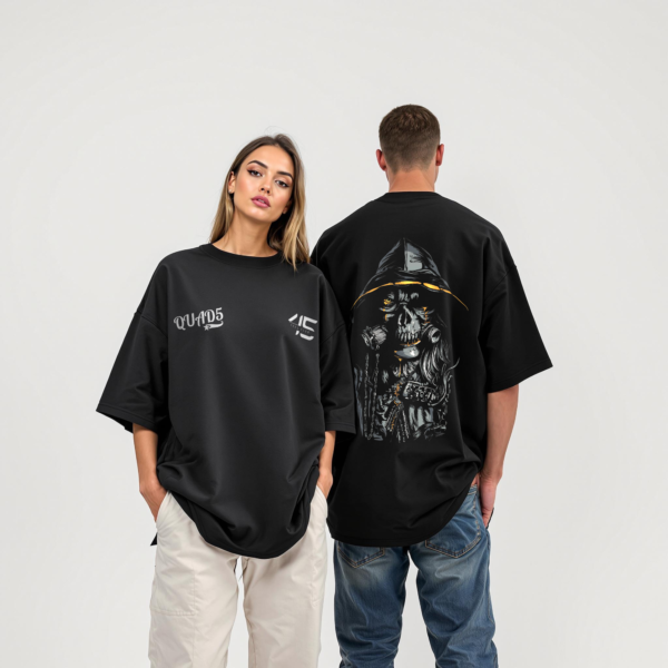 Black Unisex Oversized T-shirt Featuring a Puff Deamon Graphics.