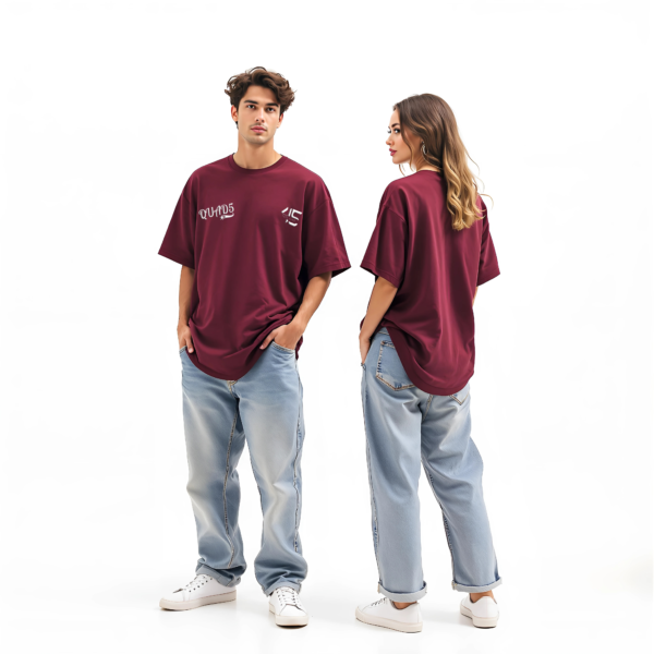 Plain Classic Unisex Oversized T-Shirt in Wine Color.